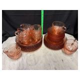 Vintage rosaline pink swirl glass dinner ware 50pcs total