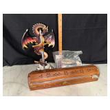 Sword in stone dragon statue figurine with incense box