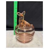 Jeanette pink glass Scottie dog powder dish