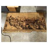 Vintage woven jacquard tapestry of European city scape
