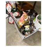 Box of Assorted Figurines and Garden Decor