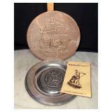 La Grande Hermine pottery plate and wilton pewter Armetale saucer