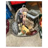 Dog-Themed Collectibles and Decor Lot in Wire Basket