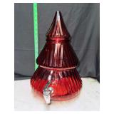 Red glass Christmas beverage dispenser