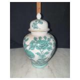 Japanese porcelain ginger jar green and white