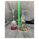 Set of Two Crystal Glass Bells with Red and Gold Trim