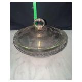 Silver plated serving bowl with lid and glass insert
