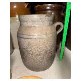 Blue band stoneware jar with handle