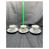 Set of Three English Bone China Teacups and Saucers