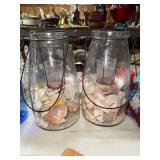 Pair of rustic jar candle lanterns with seashells