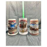 Set of 3 Budweiser Collector Beer Steins including Holiday and Anniversary Editions