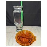 Amber divided dish and vase