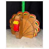 Hand crafted wooden folk art turkey Thanksgiving table decoration