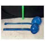 2 enamel ware blue ladles