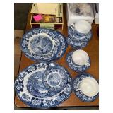 15pcs Royal Warwick Lochs of Scotland blue and white dinnerware