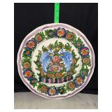 Hand painted Skyros Greek folk art pottery platter flowers and birds