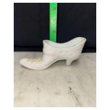 Milk glass daisy and button shoe