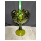 Indiana glass avocado green Duette compote