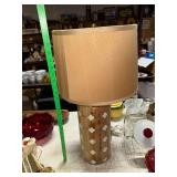 Wooden lamp with mosaic inlay