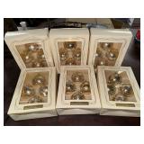 6 boxes vintage glass gold tone Christmas ornaments