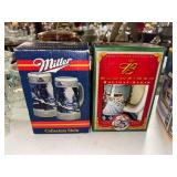 Budweiser and miller holiday steins in original boxes