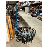 Black Metal Hanging Basket with Blue Support Arm