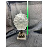 Vintage cut crystal candy dish compote on ornate metal base