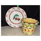 Enamel ware cherry platter and flower pot