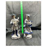 Pair of Porcelain Figurines Depicting 18th Century Musicians in Blue and White
