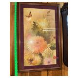 Chrysanthemum and butterfly still life print in frame