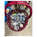 Red Wicker Basket with Assorted Shot Glasses