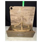 Rustic wooden chopping board, drawer and stand