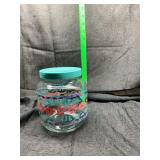 Glass Storage Jar with Geometric Southwest-Style Print and Teal Lid