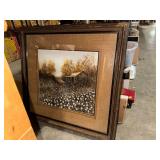 Framed barn and cotton field print