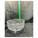 Cut Crystal Footed Bowl with Intricate Fan and Pinwheel Motifs