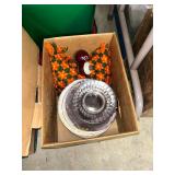 Mixed Box Lot with Glassware, Billiard Balls, and Crocheted Textile