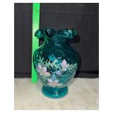 Fenton ocean blue diamond optic hand painted vase