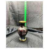 Cloisonne Floral Vase with Black Ground and Cherry Blossom Motif