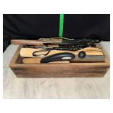 Kitchen utensils in wooden box
