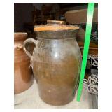 No 4 stoneware crocks with handle has cracks