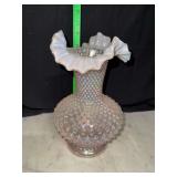 Fenton hobnail champagne pink iridescent opalescent double crimped vase 95th anniversary