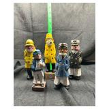 Hand Carved and Painted Wooden Sailor and Fisherman Figurines, Set of 5