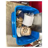 Blue Storage Bin with Mixed Household Items