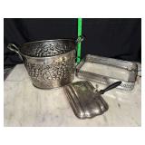 Silver plate embossed bucket, casserole stand and silent butler