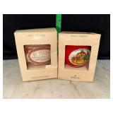 2 Hallmark satin 1980s Christmas ornaments