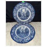 2 blue and white Liberty Blue Independence Hall dinner plates