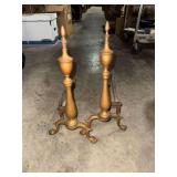 Vintage federal style brass and cast fireplace andirons