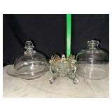 Butter dish, footed candle holder and glass dome