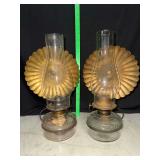 Pair of eagle wall mount oil lamps with reflectors