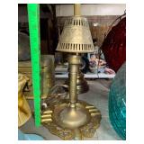 Vintage Brass lamp with ashtray base and pierced brass lamp shade
